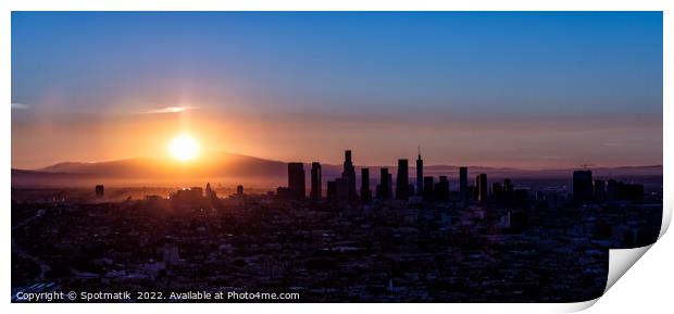 Aerial Panorama Californian view sun rising over horizon  Print by Spotmatik 