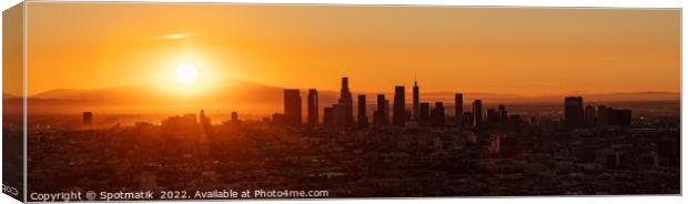 Aerial Panoramic a colorful American sunrise Los Angeles  Canvas Print by Spotmatik 