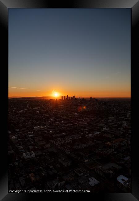 Aerial sunrise view of Urban Los Angeles USA Framed Print by Spotmatik 