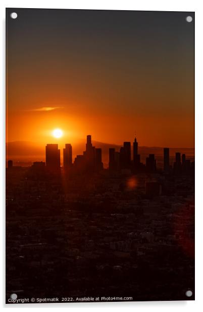 Aerial sunrise Los Angeles city skyline California America Acrylic by Spotmatik 