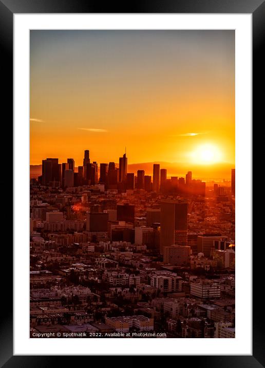 Aerial sunrise view of Urban Los Angeles California Framed Mounted Print by Spotmatik 