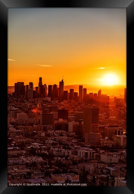 Aerial sunrise view of Urban Los Angeles California Framed Print by Spotmatik 