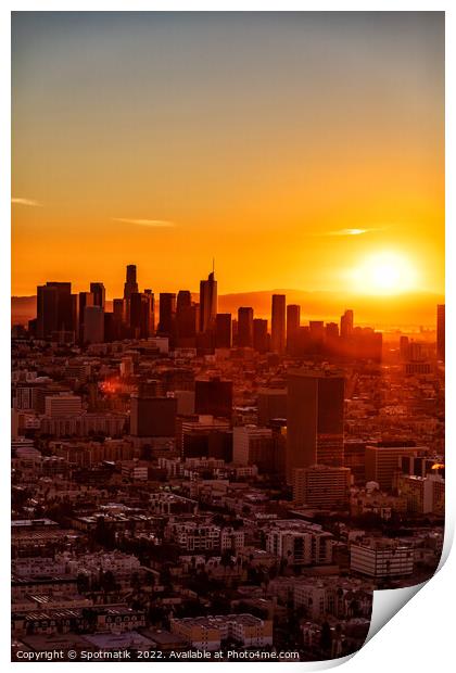 Aerial sunrise view of Urban Los Angeles California Print by Spotmatik 