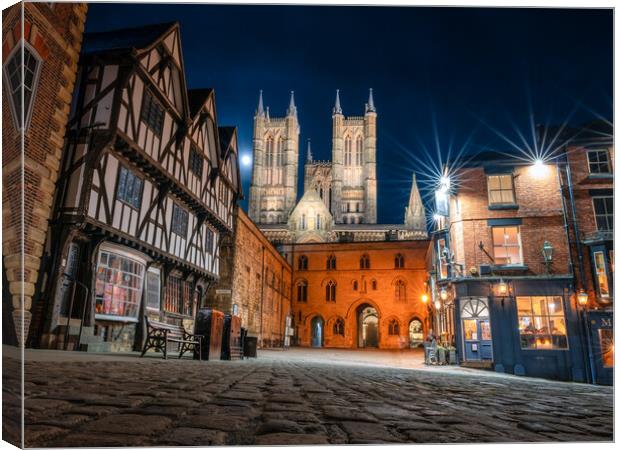 Lincoln Cathedral under the moon  Canvas Print by Andrew Scott