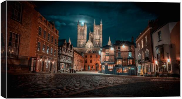 Lincoln cathedral panoramic views under a full moon  Canvas Print by Andrew Scott