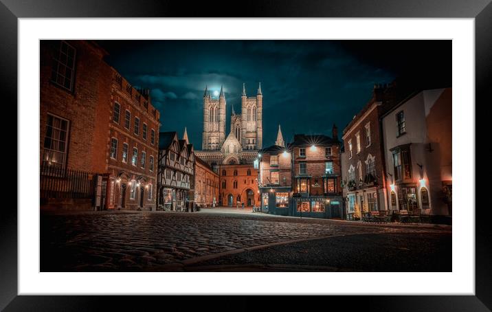 Lincoln cathedral panoramic views under a full moon  Framed Mounted Print by Andrew Scott