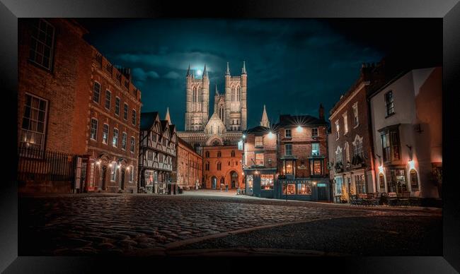 Lincoln cathedral panoramic views under a full moon  Framed Print by Andrew Scott