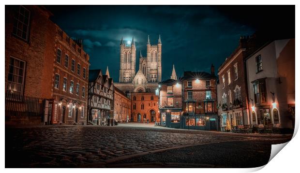 Lincoln cathedral panoramic views under a full moon  Print by Andrew Scott