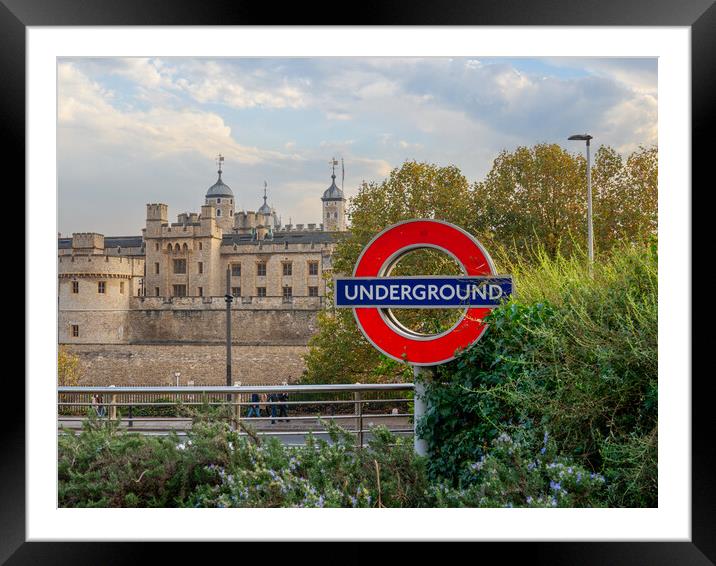 Tower of London and an underground sign Framed Mounted Print by Andrew Scott