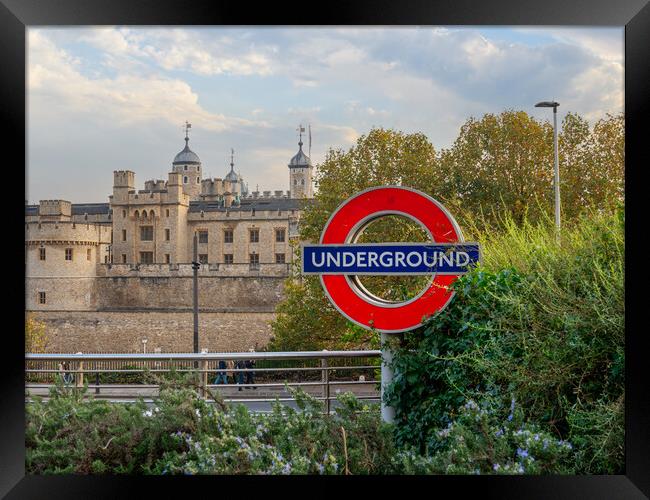 Tower of London and an underground sign Framed Print by Andrew Scott