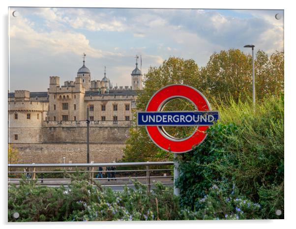 Tower of London and an underground sign Acrylic by Andrew Scott