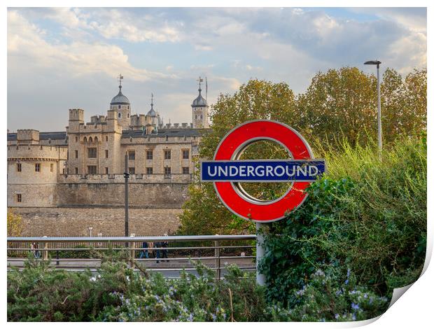 Tower of London and an underground sign Print by Andrew Scott