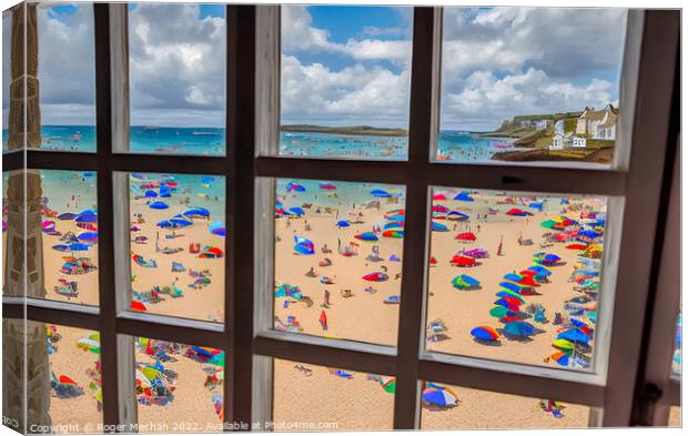 St Ives Beach Bliss Canvas Print by Roger Mechan