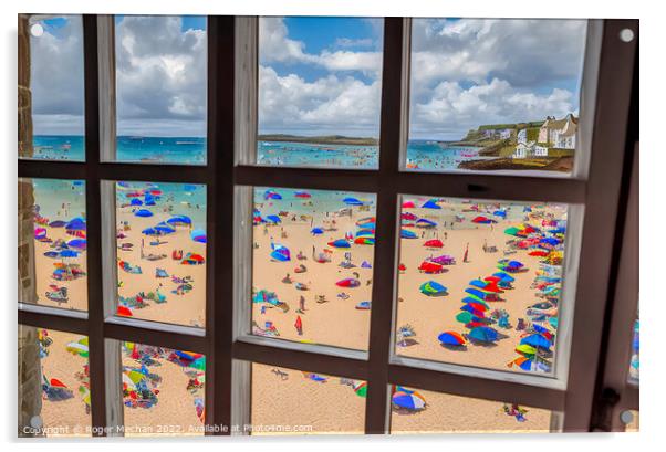 St Ives Beach Bliss Acrylic by Roger Mechan