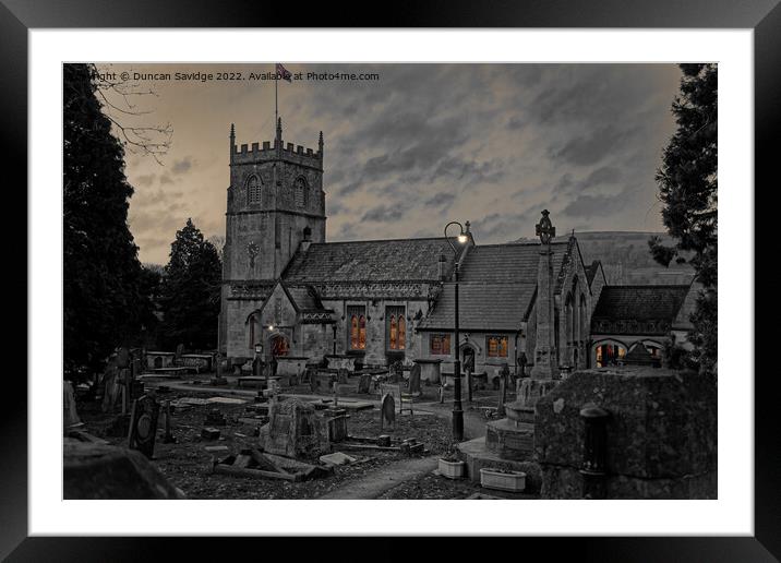 St Nicholas parish church in Bathampton evening song at Christmas Framed Mounted Print by Duncan Savidge