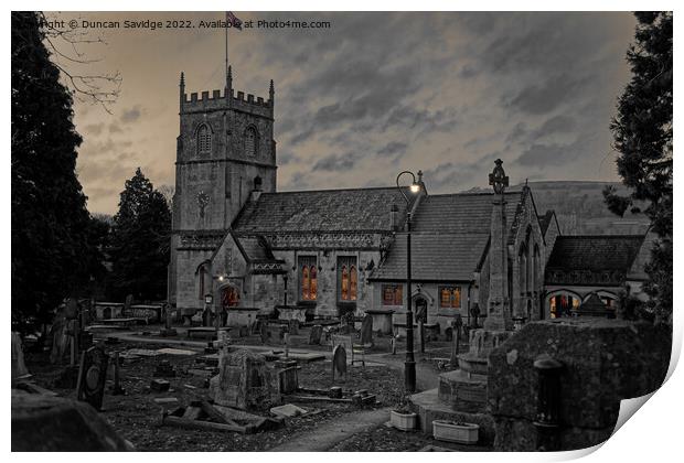 St Nicholas parish church in Bathampton evening song at Christmas Print by Duncan Savidge