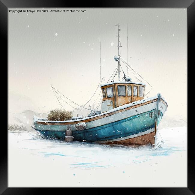 Boat in a winter mooring Framed Print by Tanya Hall