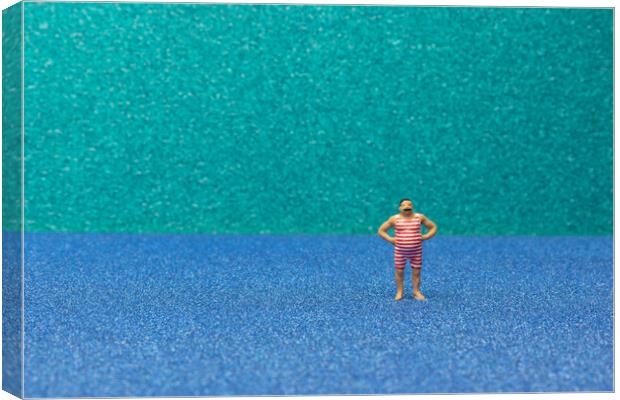 Tiny Swimmer Takes on the Beach Canvas Print by Steve Purnell