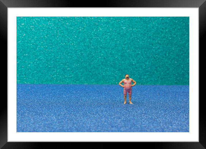 Tiny Swimmer Takes on the Beach Framed Mounted Print by Steve Purnell