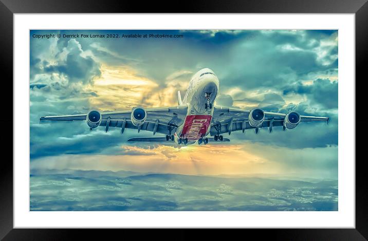 'Emirates A380 Soaring Manchester Skies' Framed Mounted Print by Derrick Fox Lomax