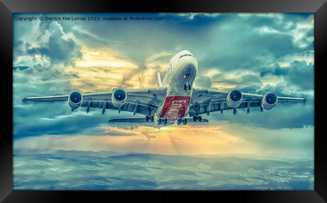 'Emirates A380 Soaring Manchester Skies' Framed Print by Derrick Fox Lomax