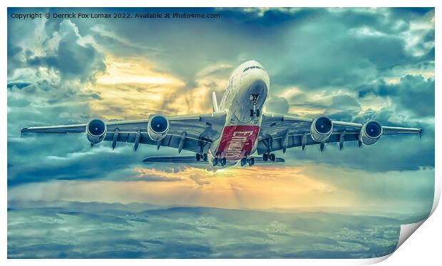 'Emirates A380 Soaring Manchester Skies' Print by Derrick Fox Lomax