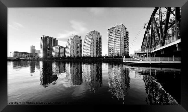 Salford Quays Reflections, Mono Framed Print by Michele Davis