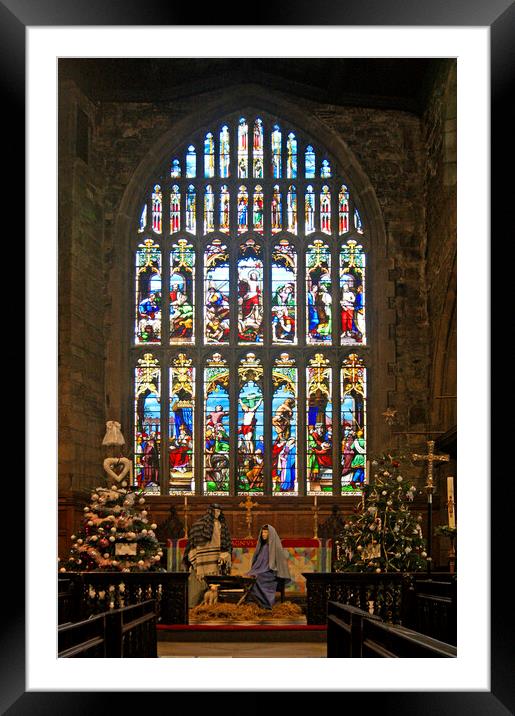 Halifax Minster stained glass window. Framed Mounted Print by David Birchall
