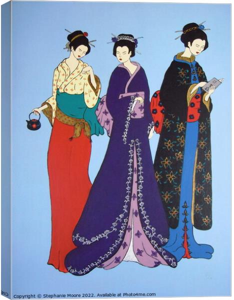 Gossiping Geishas Canvas Print by Stephanie Moore