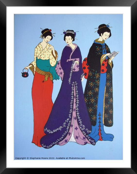 Gossiping Geishas Framed Mounted Print by Stephanie Moore