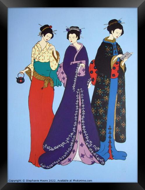 Gossiping Geishas Framed Print by Stephanie Moore