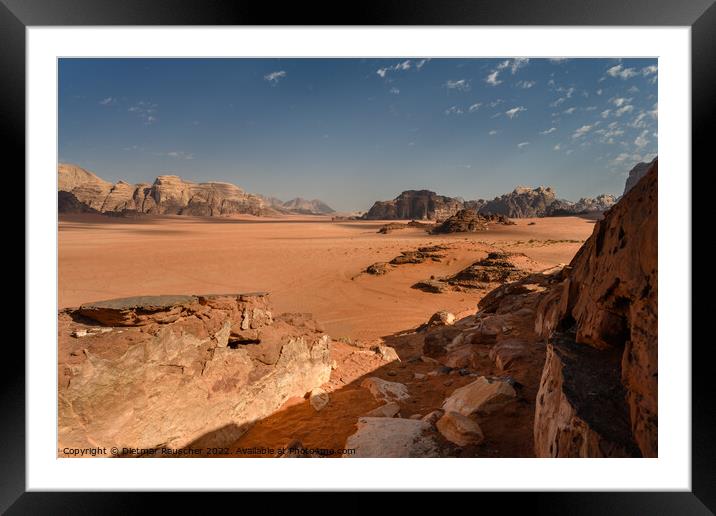Wadi Rum Desert Landscape in Jordan Framed Mounted Print by Dietmar Rauscher