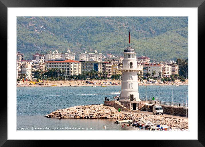 Lighthouse at entrance to Alanya Harbour, Turkey Framed Mounted Print by Kevin Hellon