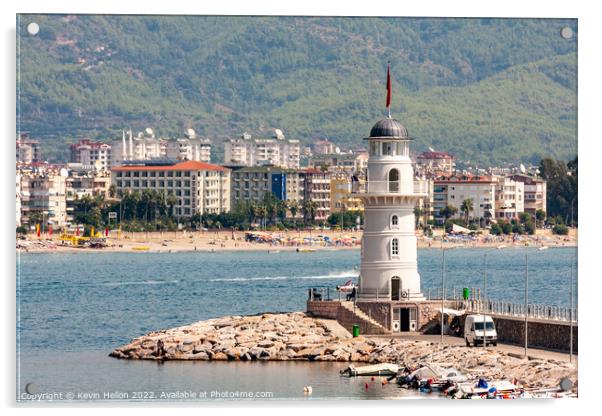 Lighthouse at entrance to Alanya Harbour, Turkey Acrylic by Kevin Hellon