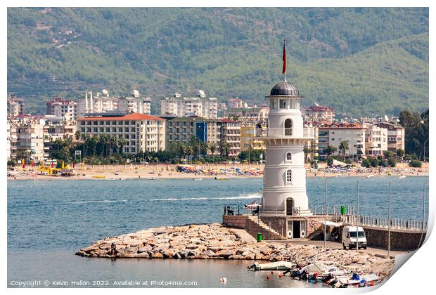 Lighthouse at entrance to Alanya Harbour, Turkey Print by Kevin Hellon