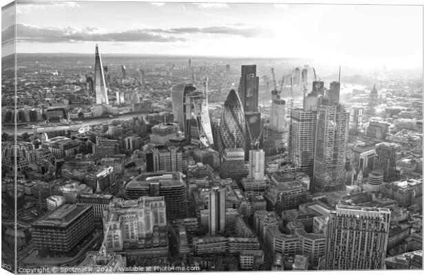 Aerial London at sunset city skyscrapers financial district  Canvas Print by Spotmatik 