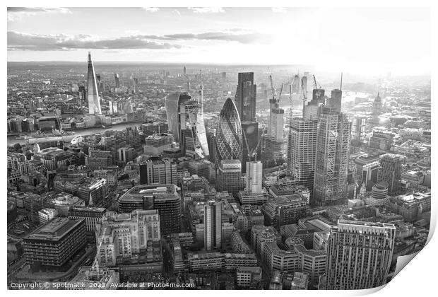 Aerial London at sunset city skyscrapers financial district  Print by Spotmatik 