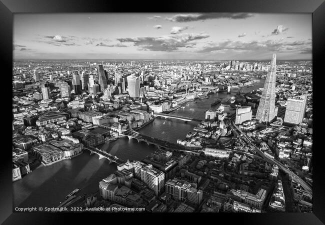 Aerial view London Capital and river Thames England  Framed Print by Spotmatik 