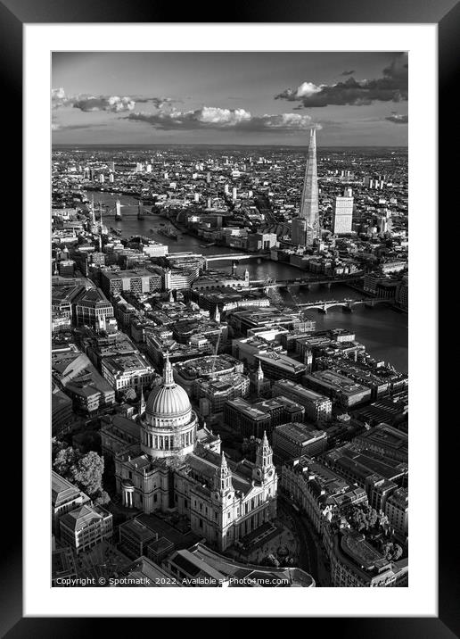 Aerial London famous buildings river Thames UK Framed Mounted Print by Spotmatik 