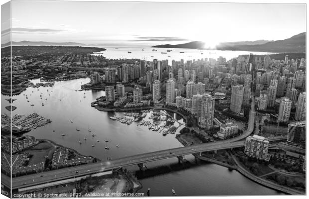 Aerial sunset view Vancouver skyscrapers Bridge Canada Canvas Print by Spotmatik 