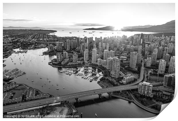 Aerial sunset view Vancouver skyscrapers Bridge Canada Print by Spotmatik 
