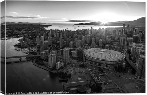 Aerial Vancouver sunset over BC Place Stadium Canada Canvas Print by Spotmatik 