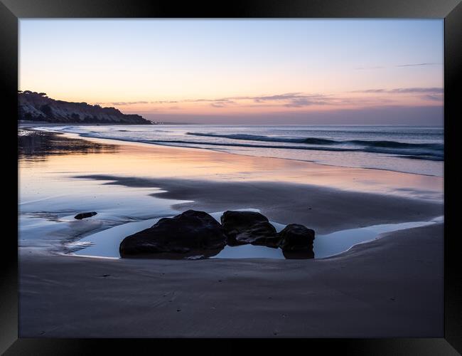 Albufeira beach sunrise Framed Print by Tony Twyman