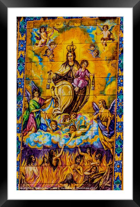 Mary Jesus Heaven Hell Ceramic Street Mosaic Seville Spain Framed Mounted Print by William Perry