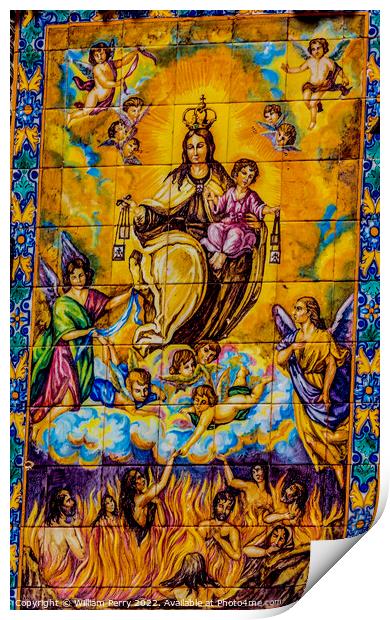 Mary Jesus Heaven Hell Ceramic Street Mosaic Seville Spain Print by William Perry