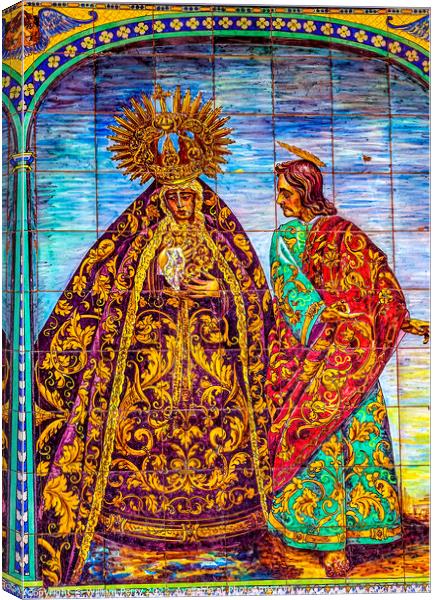 Mary Sorrows Jesus Street Ceramic Mosaic Seville Spain Canvas Print by William Perry
