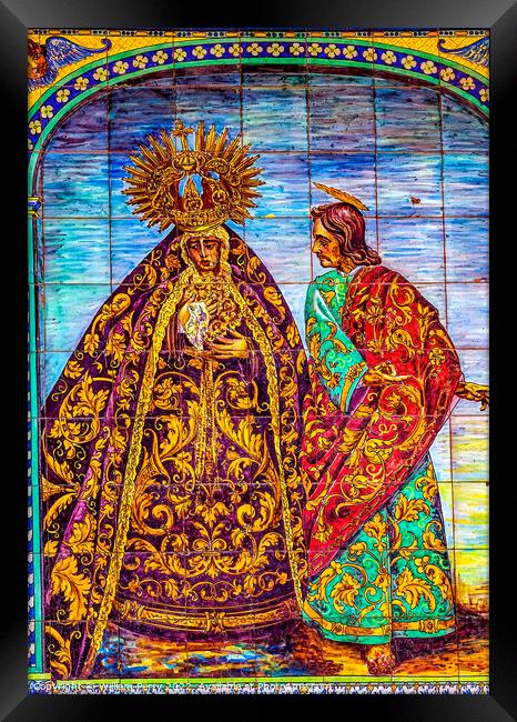 Mary Sorrows Jesus Street Ceramic Mosaic Seville Spain Framed Print by William Perry