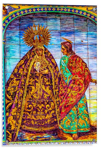 Mary Sorrows Jesus Street Ceramic Mosaic Seville Spain Acrylic by William Perry