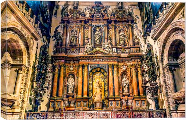 Wooden Altar Mary Statue Seville Cathedral Spain Canvas Print by William Perry