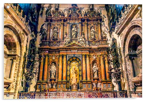 Wooden Altar Mary Statue Seville Cathedral Spain Acrylic by William Perry